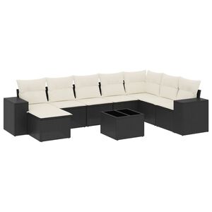vidaXL 9 Piece Garden Sofa Set with Cushions Black Poly Rattan
