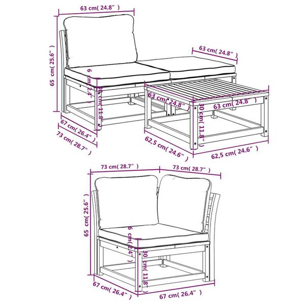 vidaXL 4 Piece Garden Lounge Set with Cushions Solid Wood Acacia