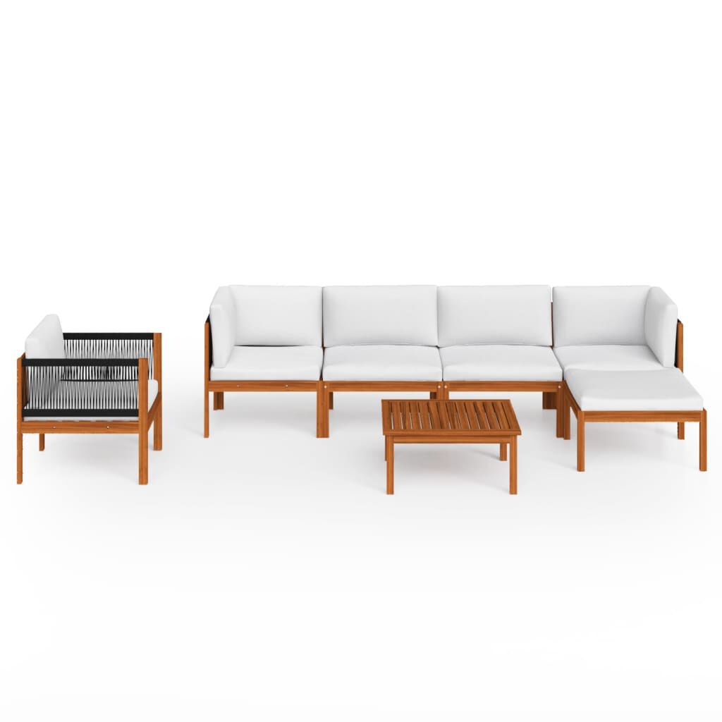 vidaXL 7 Piece Garden Lounge Set with Cushions Cream Solid Acacia Wood
