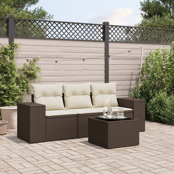 vidaXL 4 Piece Garden Sofa Set with Cushions Brown Poly Rattan