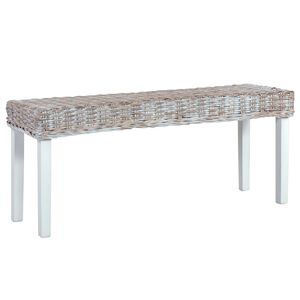 vidaXL Bench 110 cm White Natural Kubu Rattan and Solid Mahogany Wood