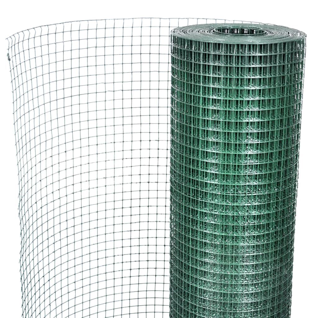 vidaXL Chicken Wire Fence Galvanised with PVC Coating 25x1 m Green