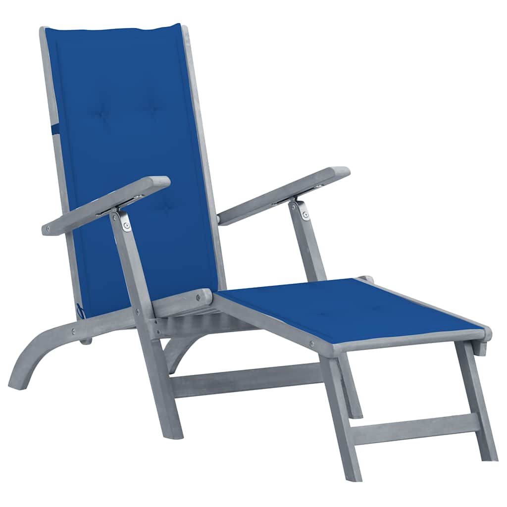vidaXL Outdoor Deck Chair with Footrest and Cushion Solid Acacia Wood