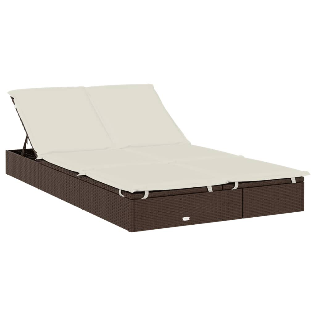 vidaXL 2-Person Sunbed with Round Roof Brown 211x112x140 cm Poly Rattan