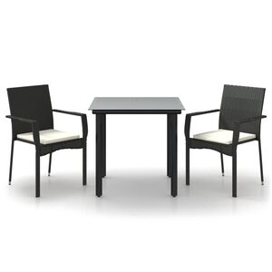 vidaXL 3 Piece Garden Dining Set with Cushions Black Poly Rattan