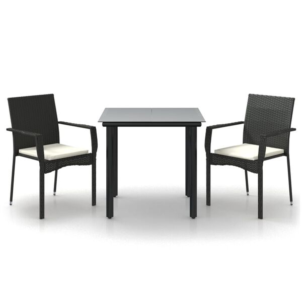 vidaXL 3 Piece Garden Dining Set with Cushions Black Poly Rattan