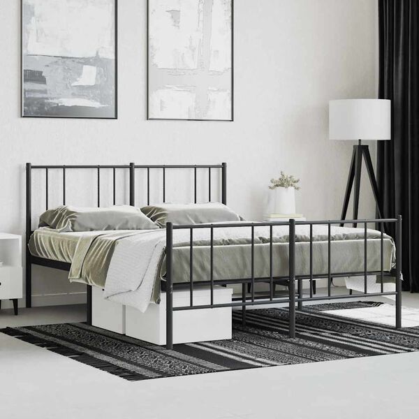 vidaXL Metal Bed Frame without Mattress with Footboard Black 135x190cm