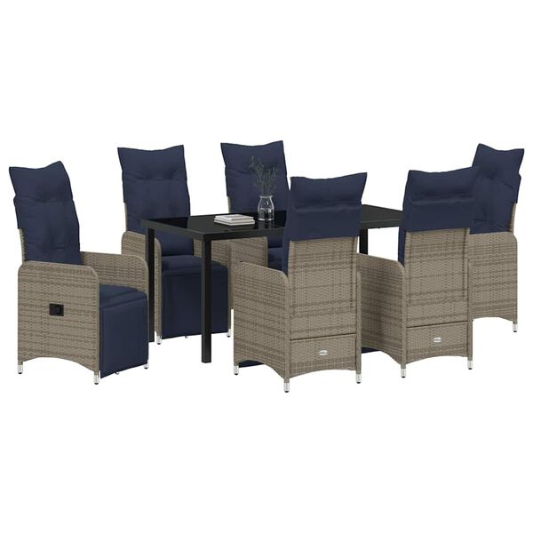 vidaXL Table and Chair Set with Cushion 7 pcs Grey PE Rattan