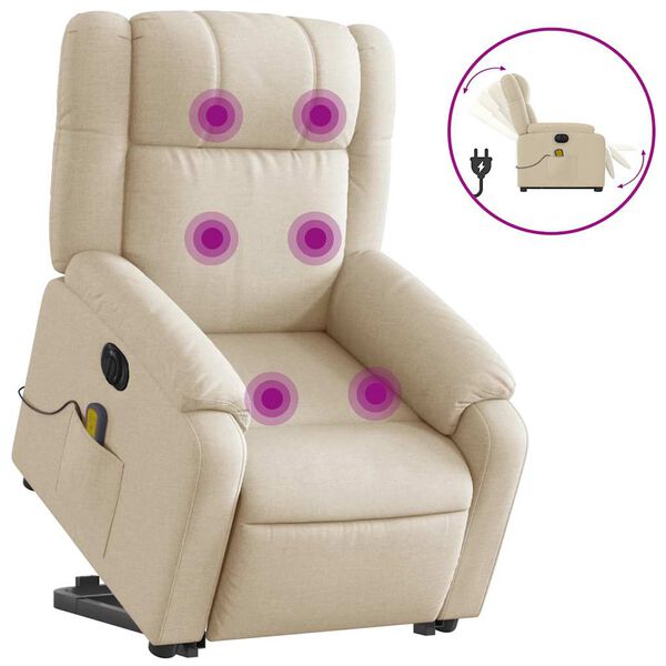 vidaXL Electric Stand up Massage Recliner Chair Cream Fabric