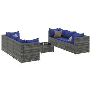 vidaXL 7 Piece Garden Lounge Set with Cushions Grey Poly Rattan