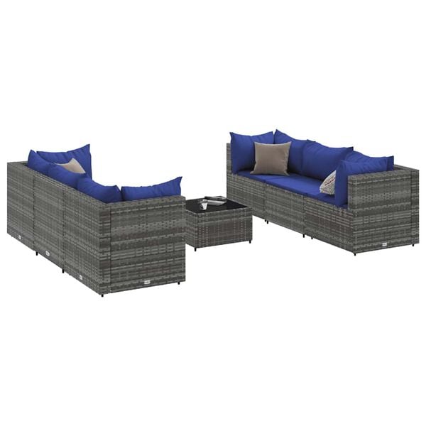 vidaXL 7 Piece Garden Lounge Set with Cushions Grey Poly Rattan