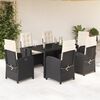 vidaXL 7 Piece Garden Dining Set with Cushions Black Poly Rattan