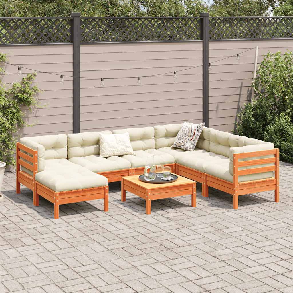 vidaXL 8 Piece Garden Sofa Set with Cushions Wax Brown Solid Wood Pine