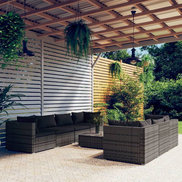 vidaXL 8 Piece Garden Lounge Set with Cushions Poly Rattan Grey