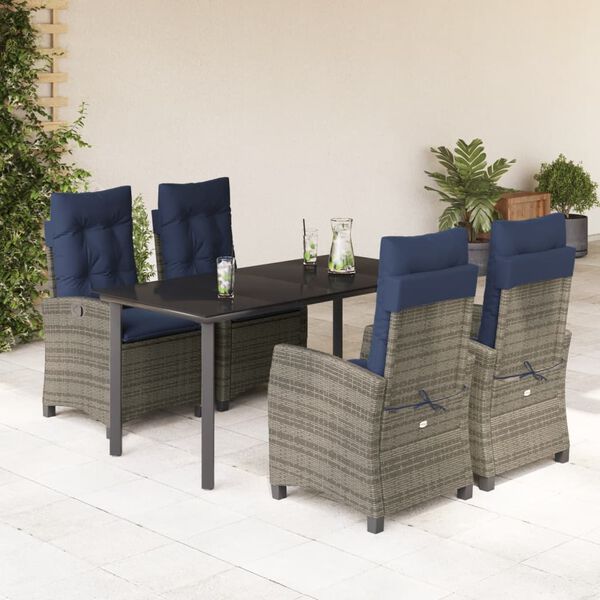 vidaXL 5 Piece Garden Dining Set with Cushions Grey Poly Rattan