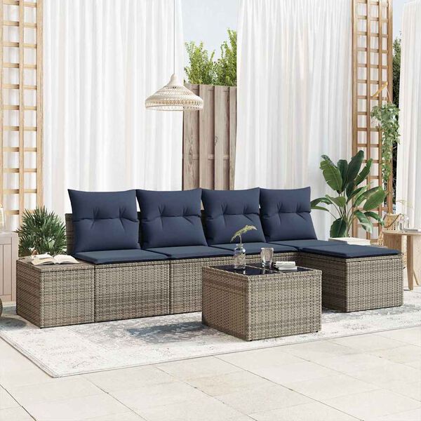 vidaXL Sofa Set with Cushion 6 pcs Grey Poly Rattan