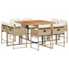 vidaXL 9 Piece Garden Dining Set with Cushions Beige Poly Rattan