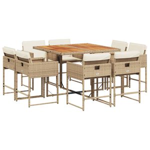 vidaXL 9 Piece Garden Dining Set with Cushions Beige Poly Rattan