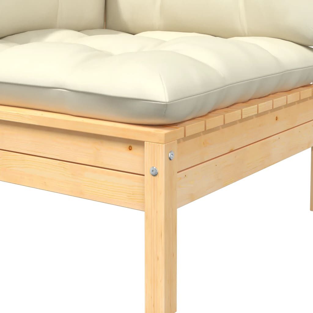 vidaXL 3 Piece Garden Lounge Set with Cream Cushions Solid Pinewood