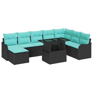 vidaXL Garden Sofa Set with Cushion 9 pcs Black Poly rattan