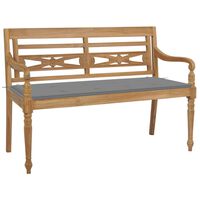 vidaXL Batavia Bench with Grey Cushion 120 cm Solid Teak Wood