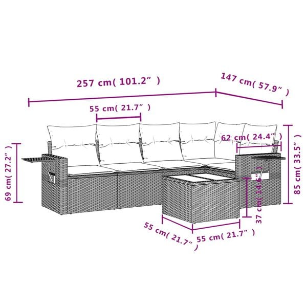 vidaXL 6 Piece Garden Sofa Set with Cushions Brown Poly Rattan