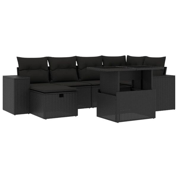 vidaXL 7 Piece Garden Sofa Set with Cushions Beige Poly Rattan