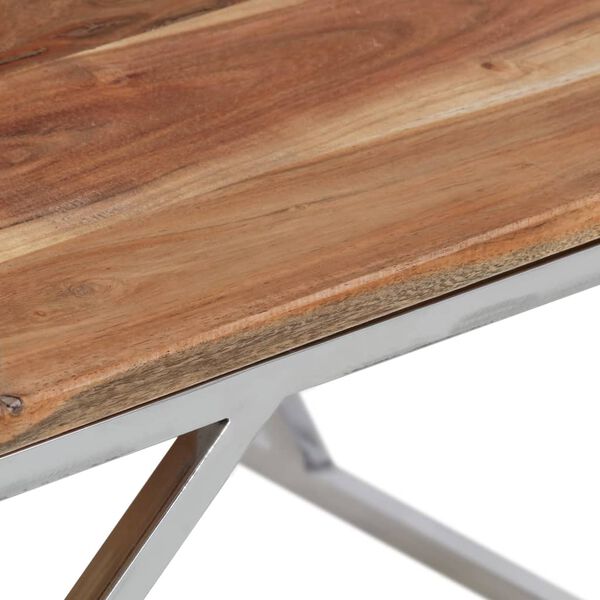 vidaXL Coffee Table Silver Stainless Steel and Solid Acacia Wood