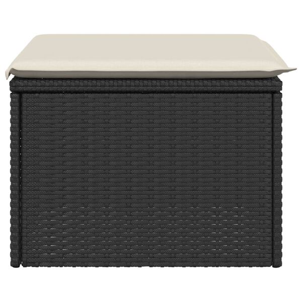 vidaXL Garden Stool with Cushion Black 55x55x37 cm Poly Rattan