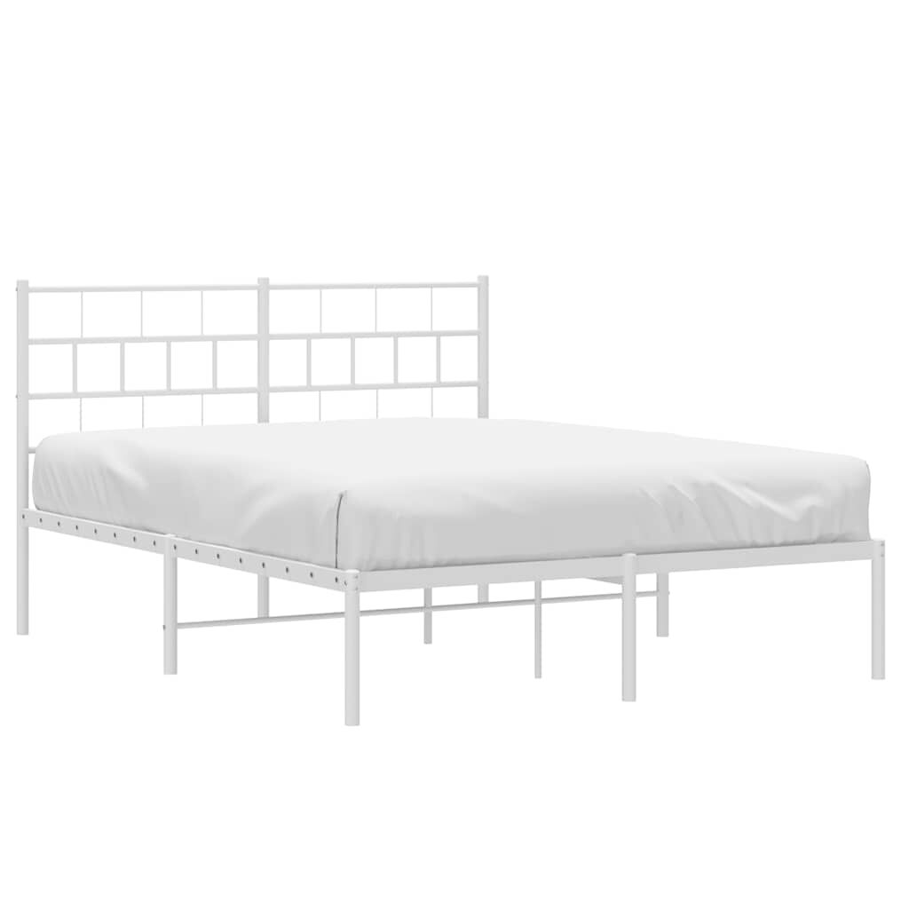 vidaXL Metal Bed Frame without Mattress with Headboard White 135x190cm