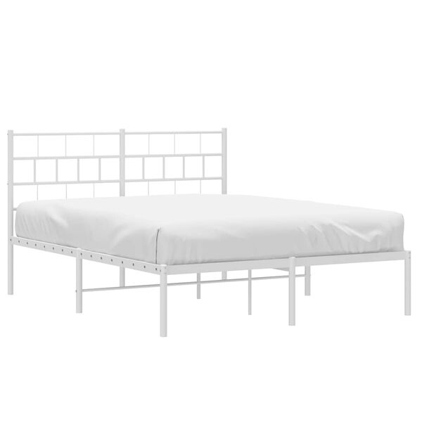 vidaXL Metal Bed Frame without Mattress with Headboard White 135x190cm