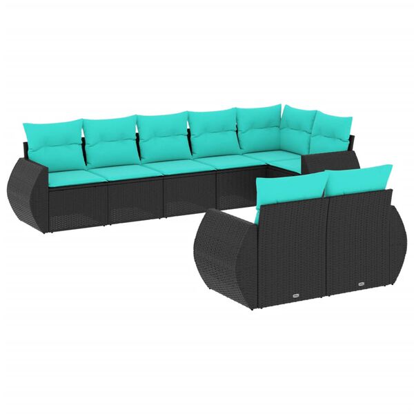vidaXL 8 Piece Garden Sofa Set with Cushions Black Poly Rattan
