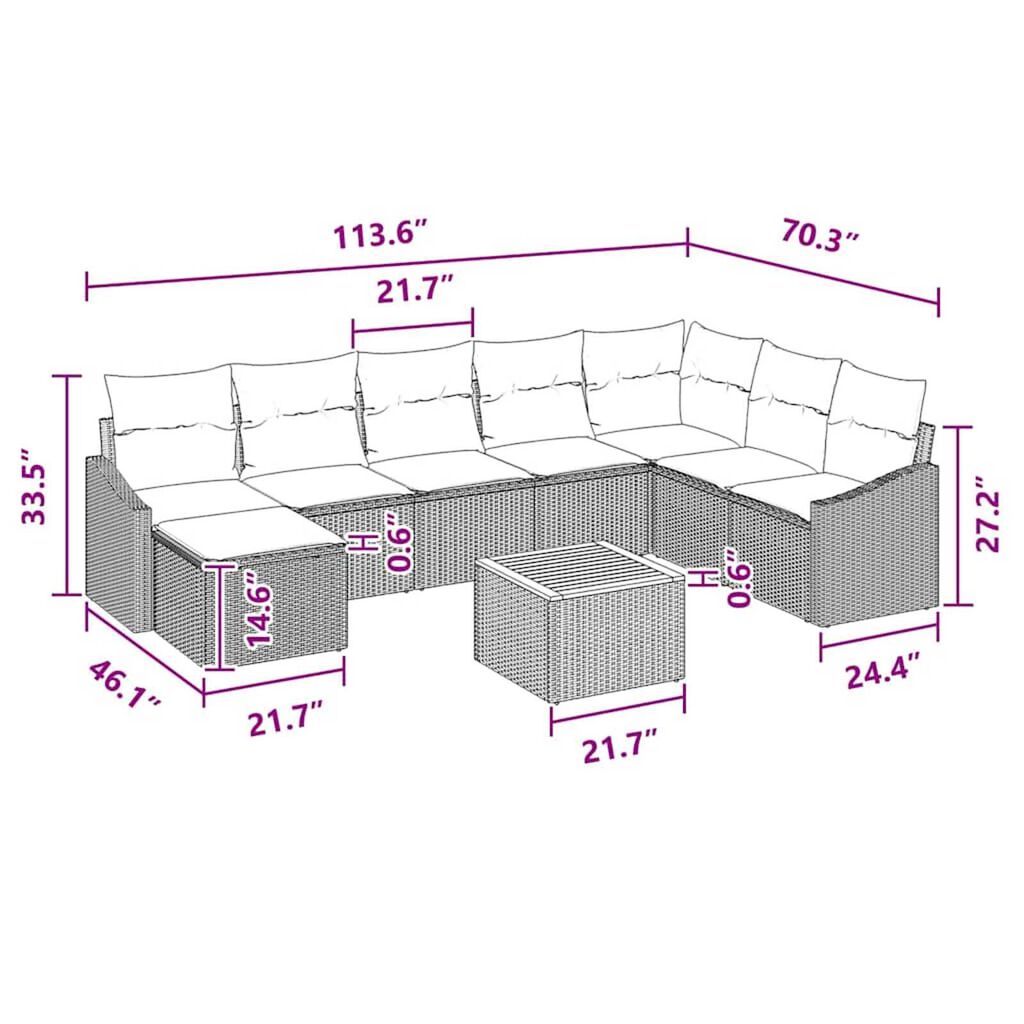 vidaXL Garden Sofa Set 9 pcs Black and turquoise