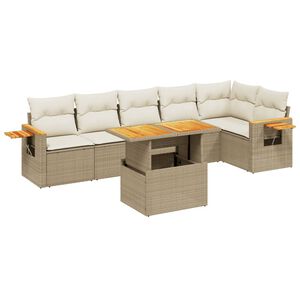 vidaXL 7 Piece Garden Sofa Set with Cushions Beige Poly Rattan