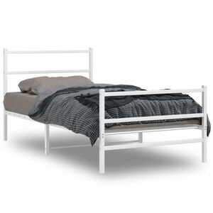 vidaXL Metal Bed Frame without Mattress with Footboard White 100x200cm