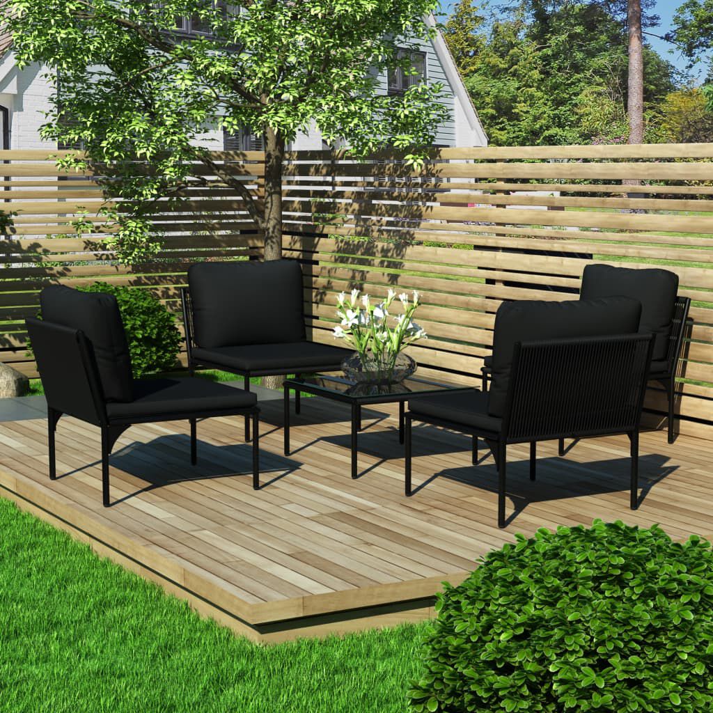vidaXL 5 Piece Garden Lounge Set with Cushions Black PVC