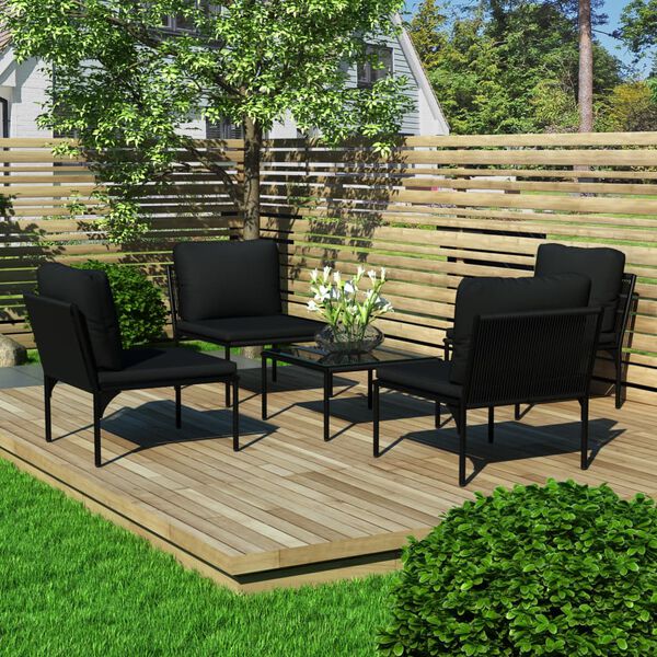 vidaXL 5 Piece Garden Lounge Set with Cushions Black PVC