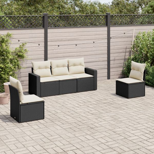 vidaXL 5 Piece Garden Sofa Set with Cushions Black Poly Rattan