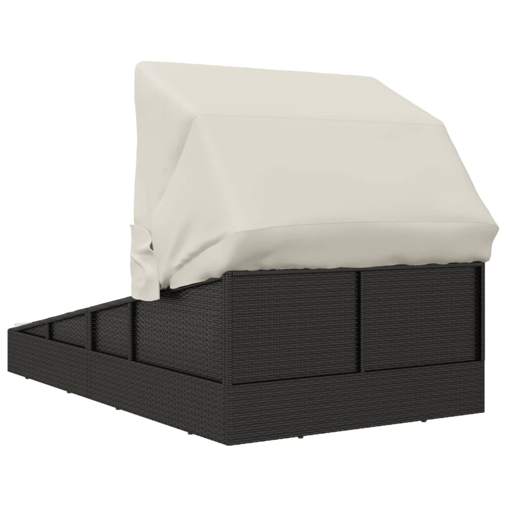 vidaXL Sunbed with Foldable Roof Black 200x114x128 cm Poly Rattan