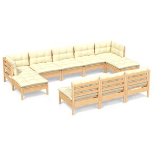 vidaXL 10 Piece Garden Lounge Set with Cream Cushions Pinewood