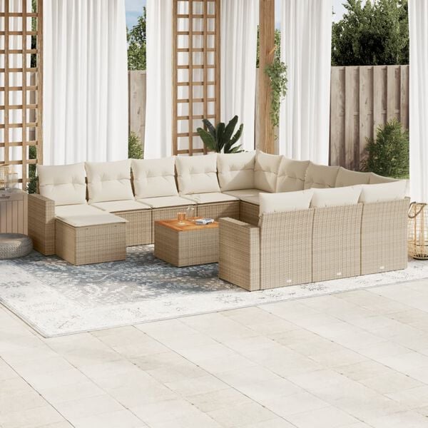 vidaXL 13 Piece Garden Sofa Set with Cushions Beige Poly Rattan