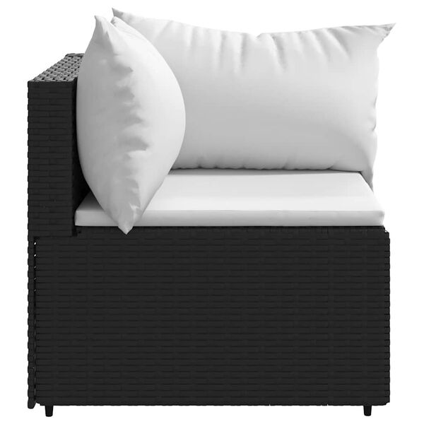 vidaXL Garden Corner Sofas with Cushions 2 pcs Black Poly Rattan