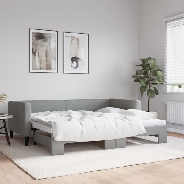 vidaXL Daybed with Trundle without Mattress Light Grey 100x190 cm