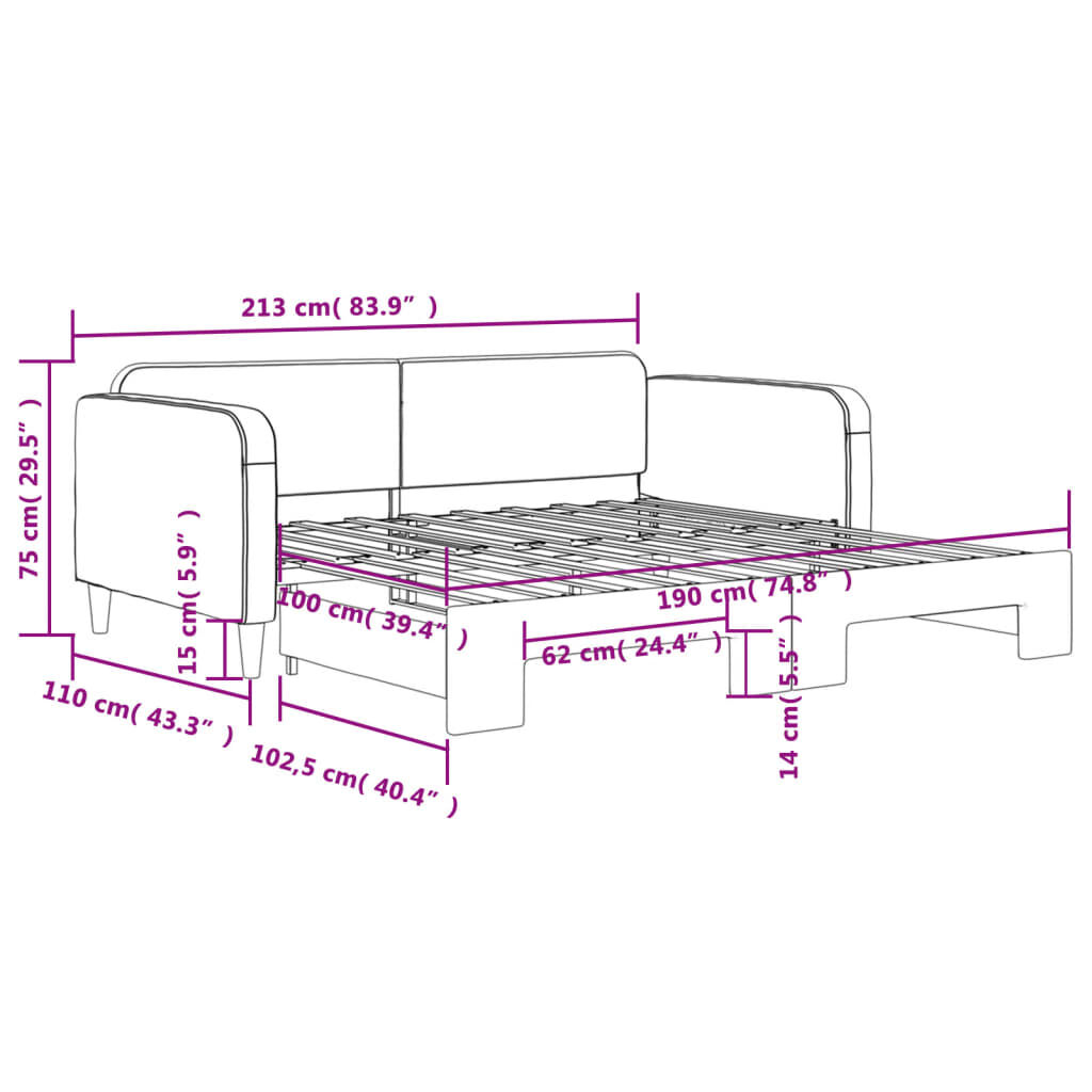 vidaXL Daybed with Trundle without Mattress Light Grey 100x190 cm