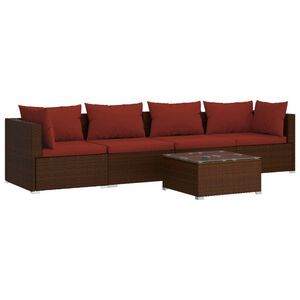 vidaXL 5 Piece Garden Lounge Set with Cushions Poly Rattan Brown