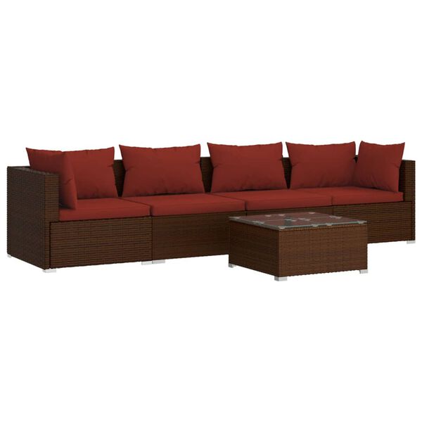 vidaXL 5 Piece Garden Lounge Set with Cushions Poly Rattan Brown