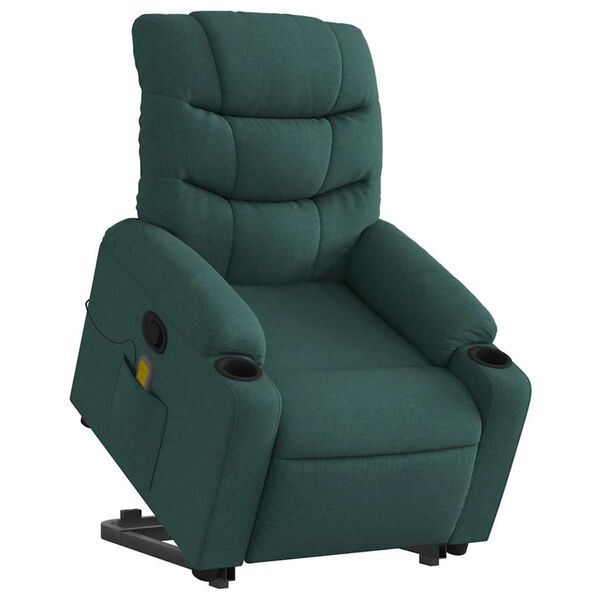 vidaXL Stand up Massage Recliner Chair Dark Green Fabric