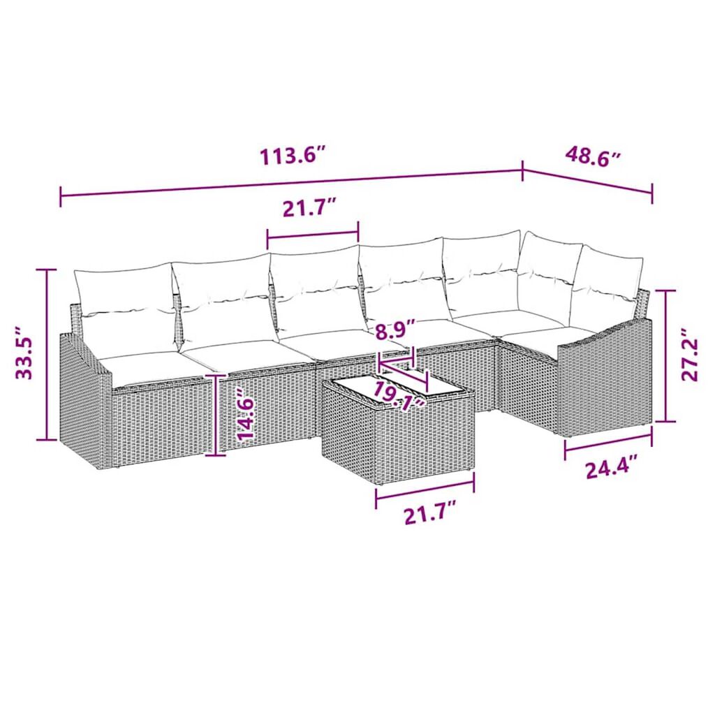 vidaXL Garden Sofa Set 7 pcs Brown Poly rattan