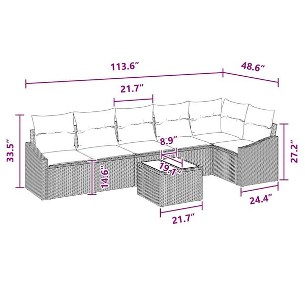 vidaXL Garden Sofa Set 7 pcs Brown Poly rattan