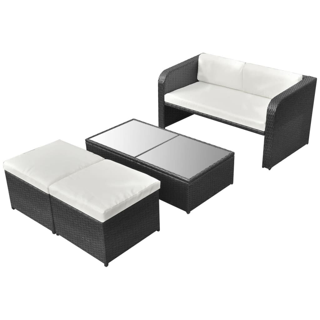 vidaXL 4 Piece Garden Lounge Set with Cushions Poly Rattan Black